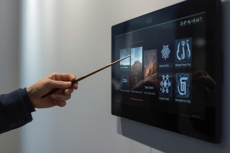 Un mano con una bacchetta indica uno schermo